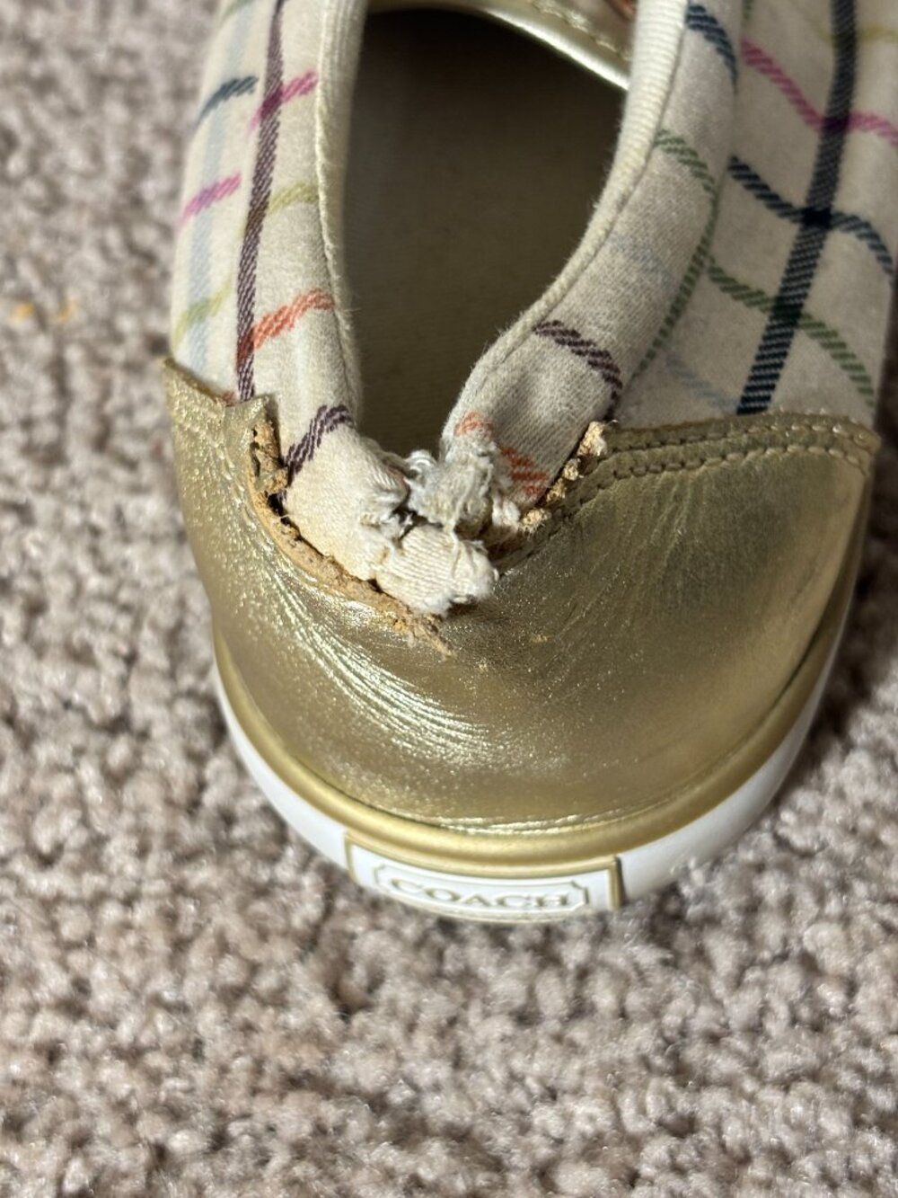 Coach Plaid Sneakers Size 7B Gold Trim Lace Up Casual Shoes - Picture 8 of 9
